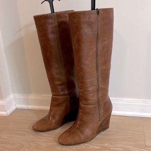 STEVEN Brown Leather Wedge Boots- size 7.5